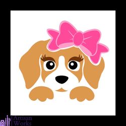 cute puppy face svg, trending svg, cute dog with bow svg, dog svg, puppy svg, pink bow