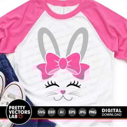 bunny svg, easter cut files, bunny face svg dxf eps png, girl bunny with bow clipart, baby girl svg, kids svg, rabbit sv