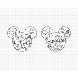 best day ever, most expensive day ever, mickey minnie mouse, outline, snacks, family vacation, svg and png formats, cut,