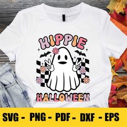 hippie halloween png, retro ghost png, retro halloween design, cute ghost flowers png, spooky ghost png, cute halloween