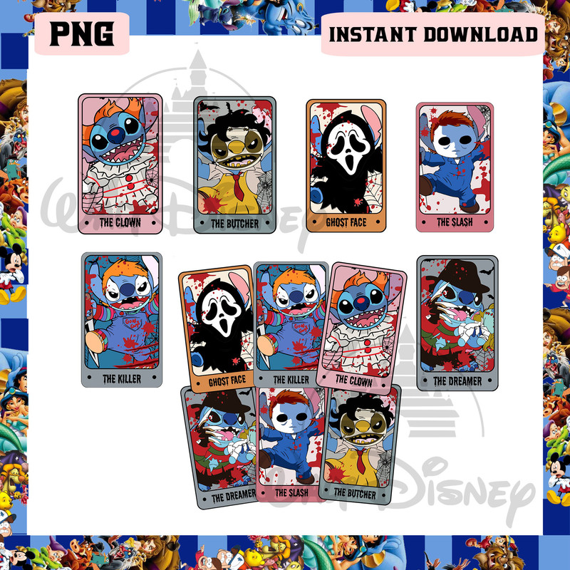 Bundle Stitch Horror Characters Tarot Card Png, Horror Tarot Deck Png, Friends Horror Halloween Png - 1.jpg