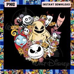 nightmare before christmas floral png, jack skellington png, horror character png