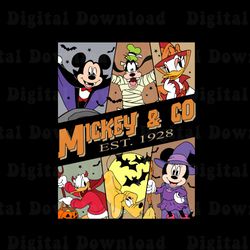 vintage mickey & co est 1928 png, cartoon movie 2023 png, mickey and friends halloween png, hallowee