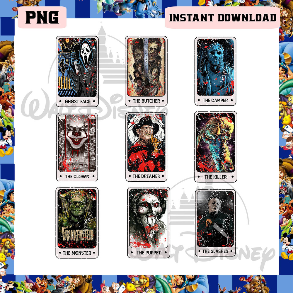 Bundle Horror Character Tarot Card Png, Halloween Movie Killer Png, Pennywise Chucky Jason Png - 1.jpg