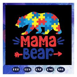 mama bear svg, bear svg, mama svg, puzzle bear svg, autism day, autism gift, autism shirt, files for silhouette, files f