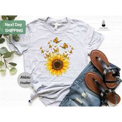 sunflower butterfly shirt, butterfly tee, sunflower shirt, flowers gift t-shirt, botanical tee