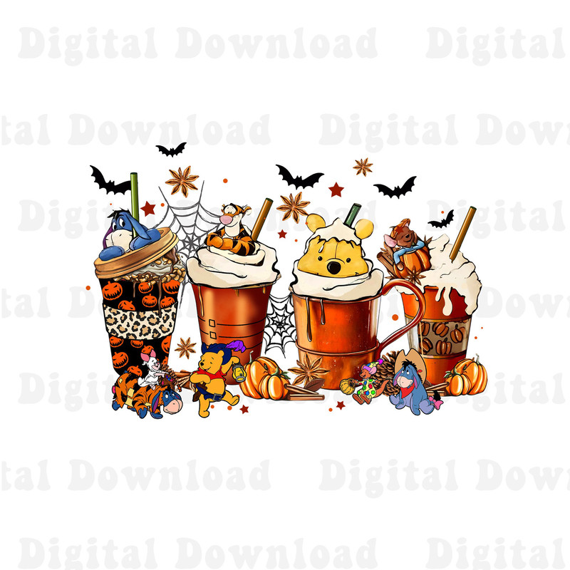 Winnie The Pooh Coffee Latte Png, Vintage Fall Season Png, Cute Halloween Png - 1.jpg