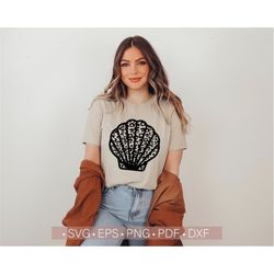 seashell svg, beach svg, leopard shell svg, leopard - cheetah print svg cut file for cricut trendy women's shirt design