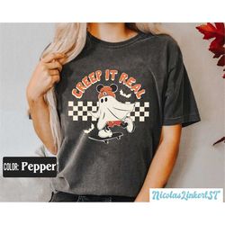 retro mickey ghost skateboarding comfort colors shirt, comfort colors creep it real, disney halloween shirt, mickey not