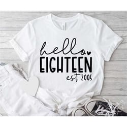 hello eighteen svg, png, 18th birthday svg, 18 svg, 18th birthday shirt svg, est 2005 svg, turning 18 svg, eighteenth bi