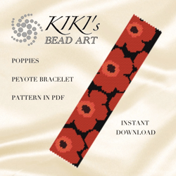 peyote pattern poppies peyote bracelet pattern, peyote pattern for bracelet in pdf instant download