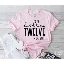 hello twelve svg, png, 12th birthday svg, birthday girl svg, 12th birthday shirt svg, est 2011 svg