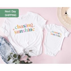 chasing sunshine, mamas sunshine matching tees , retro matching mommy and me, mama and mini shirts
