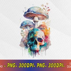 Watercolor Skull Mushroom Morel Mycologist Halloween Svg, Eps, Png, Dxf, Digital Download