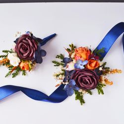 Burgundy rust navy blue flower accessories Flower corsage Floral Accessories Boho wedding flowers Groomsmen buttonhole G