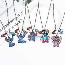 Cartoon Anime Lilo & Stitch Metal Necklace Kawaii Stitch Angel Enamel Pendant Neck Chain Fashion Necklace