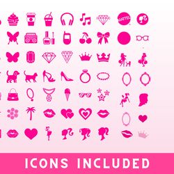 barbi icons bundle logo babe doll girly princess silhouette head pink, svg png jpg clipart digital d