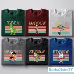 retro toy story characters sweatshirt, disney friend shirt, woody buzz forky t-rex, toy story family hoodie, disney matc