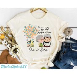 personalized carl and ellie shirt, you're my greatest adventure, disney couple shirt, up house balloons, matching disney