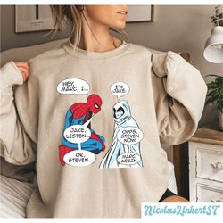 funny spiderman and moon knight sweatshirt, marvel avengers shirt, peter parker hoodie, steven grant, marc spector, aven