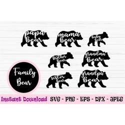 papa bear svg, mama bear svg, baby bear, family bear bundle svg, dxf, png, eps, jpeg, cut file, cricut, silhouette, prin