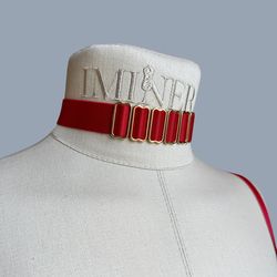 rhea elastic strappy collar red, mistress choker bondage collar adjustable collar bdsm accessories