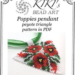 Peyote pattern peyote triangle pattern Peyote pendant pattern Poppies pendant peyote pendant pattern in PDF instant down