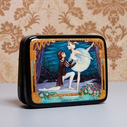 Swan Lake Lacquer Box: Hand-Painted Ballet-Inspired Art