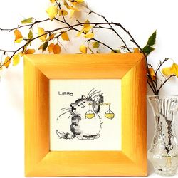 Zodiac Sign Libra, September October Birthday Gift, Cat Dad, Cat Lover Christmas Gifts, Kids Room Decor, Picture Cat