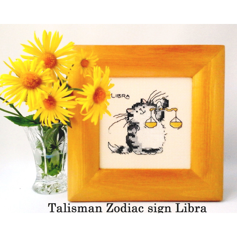 Zodiac art Libra Funny cat signs Libra sign gift Astrology sign Libra Birthday gift Libra Funny cat Finished embroidery.jpg