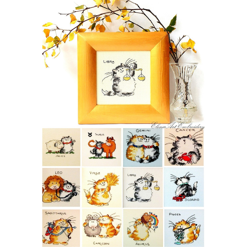 September October Birthday Gift, Cat Lover Christmas Gift, Libra Zodiac Sign Charm, Finished Embroidery Funny Cat, Cat Mom Gifts, Cat Dad Gift.jpg