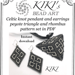 Peyote pattern Celtic knot pattern set triangle pendant and peyote rhombus earrings patterns - pattern set in PDF