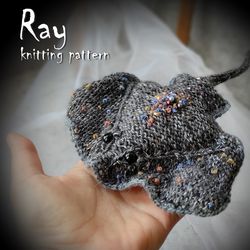 Ray knitting pattern, amigurumi knitting toy, sea stingray, fish diy, knitting on two needles, easy pattern for beginner