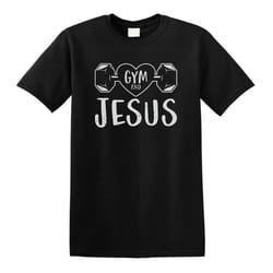 gym and jesus gym fitness lifting weights body building t-shirt