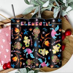 disney pixar elemental 2023 tumbler, ember wade clod grale tumbler, disney elemental characters matching cup, disney ele