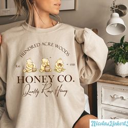 vintage hundred acre woods honey co sweatshirt, 1926 winnie-the-pooh, pooh hunny hoodie, classic pooh bear shirt, disney