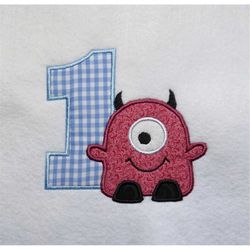 One Eye Monster 1st Birthday Embroidery Applique Design - 2 Sizes - Custom Sayings Welcome