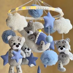 Teddy bears crib mobile musical in blue colour