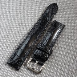 Black Alligator leather watch strap, genuine Crocodile watchband 18 - 24mm