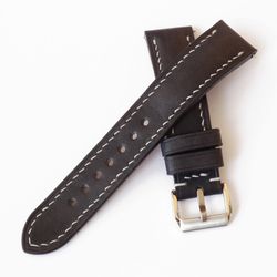 Black leather watch strap, watchband 18 - 26mm