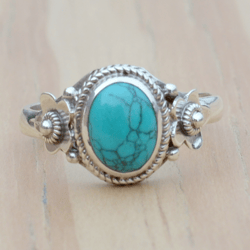Boho Turquoise Ring Women, Sterling Silver Turquoise Ring, Oval Stone Ring, Blue Turquoise Gemstone Ring Jewelry,