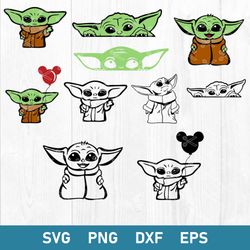 baby yoda bundle svg, baby yoda svg, baby yoda huge svg, png dxf eps digital file