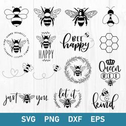bee bundle svg, bee kind svg, bee queen svg, png dxf eps digital file