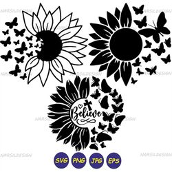 sunflower butterfly svg, sunflower svg, butterfly svg, sunflower butterfly for cricut, sunflower with butterfly cut file