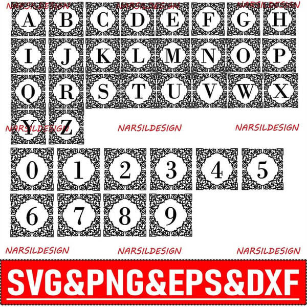 Square Name Monogram Square Ornate Monogram Font Svg Png Dxf | Inspire Uplift