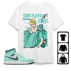 aj 1 mid bleached turquoise unisex t-shirt, tee, sweatshirt, hoodie, cinderella sneaker, shirt to match sneaker