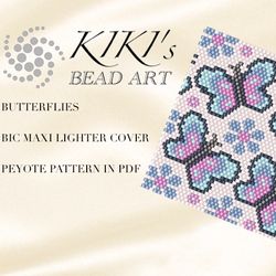 Lighter cover pattern Peyote Pattern, bead pattern for BIC MAXI Lighter cover Butterflies peyote beading pattern in PDF