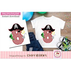 Pirate Number 8, Birthday Number 8 svg, Pirate's hat number 8 svg Silhouette & Cricut Cut design, TShirt, Iron on, Trans