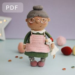 Amigurumi doll Granny with chicken crochet PDF pattern