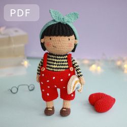 Amigurumi doll Gloria PDF crochet pattern, crochet cute girl tutirial